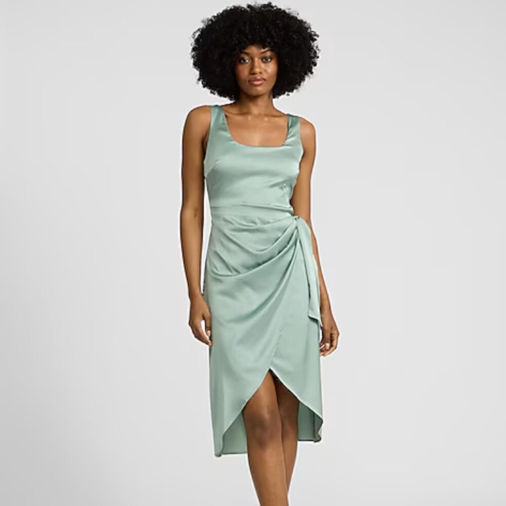 Express NEW Satin Scoop Neck Tie Wrap Midi Sheath Dress NWT (Small)